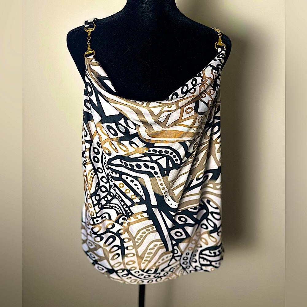 MILANO Women’s Medium Sleeveless Geometric Print Gold Metal Sleeve Strap Blouse